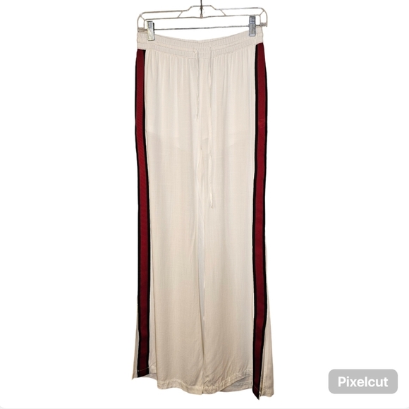 Indigo Rein white with red stripe rayon wide leg side slit beach pants size S US - Picture 3 of 10